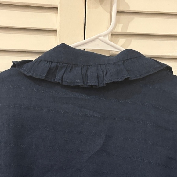 Navy Ruffled Wrap Linen Blouse - Picture 10 of 10
